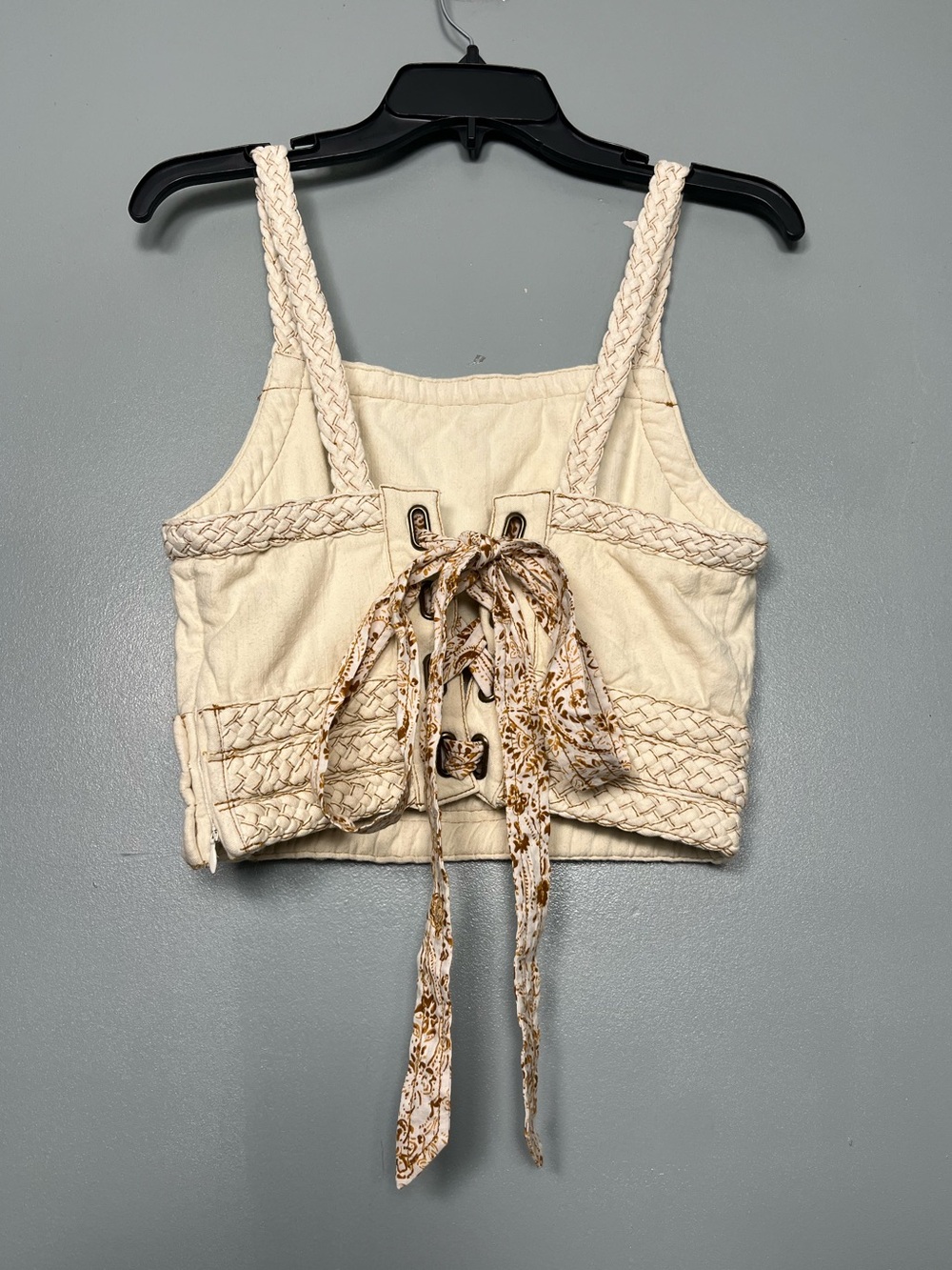 Anthropologie Pilcro Cropped Lace Back Corset Top Cream Boho Women’s Size S - Picture 2 of 7